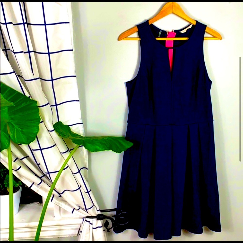 Rebecca Taylor Navy Blue Fit-and-Flare Mini Dress with Pink Accent